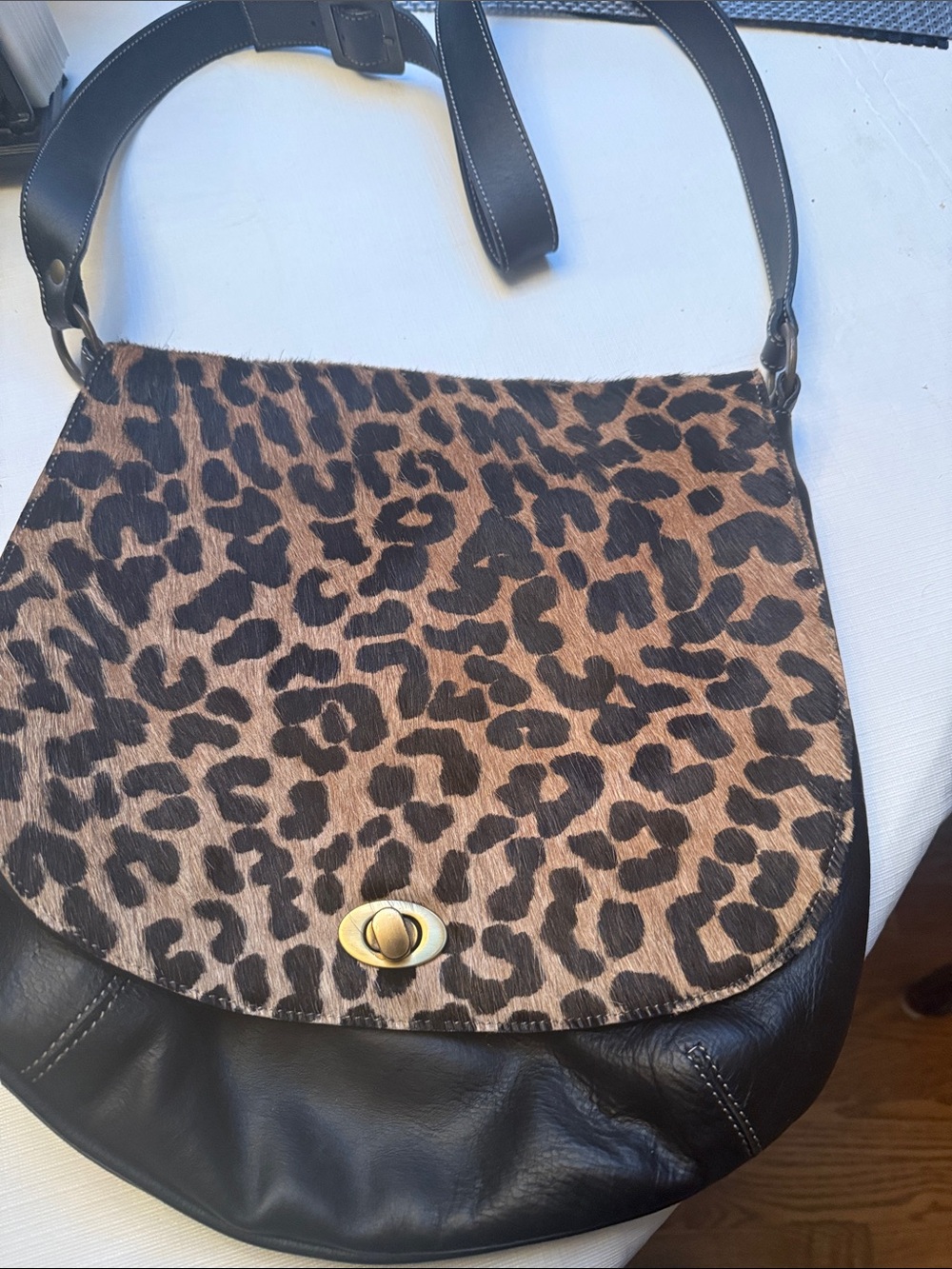 Leopard Print Crossbody Shoulder Bag - Black & Brown